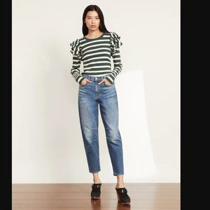 NEW Veronica Beard Green Stripe Ruffle Top Size XL